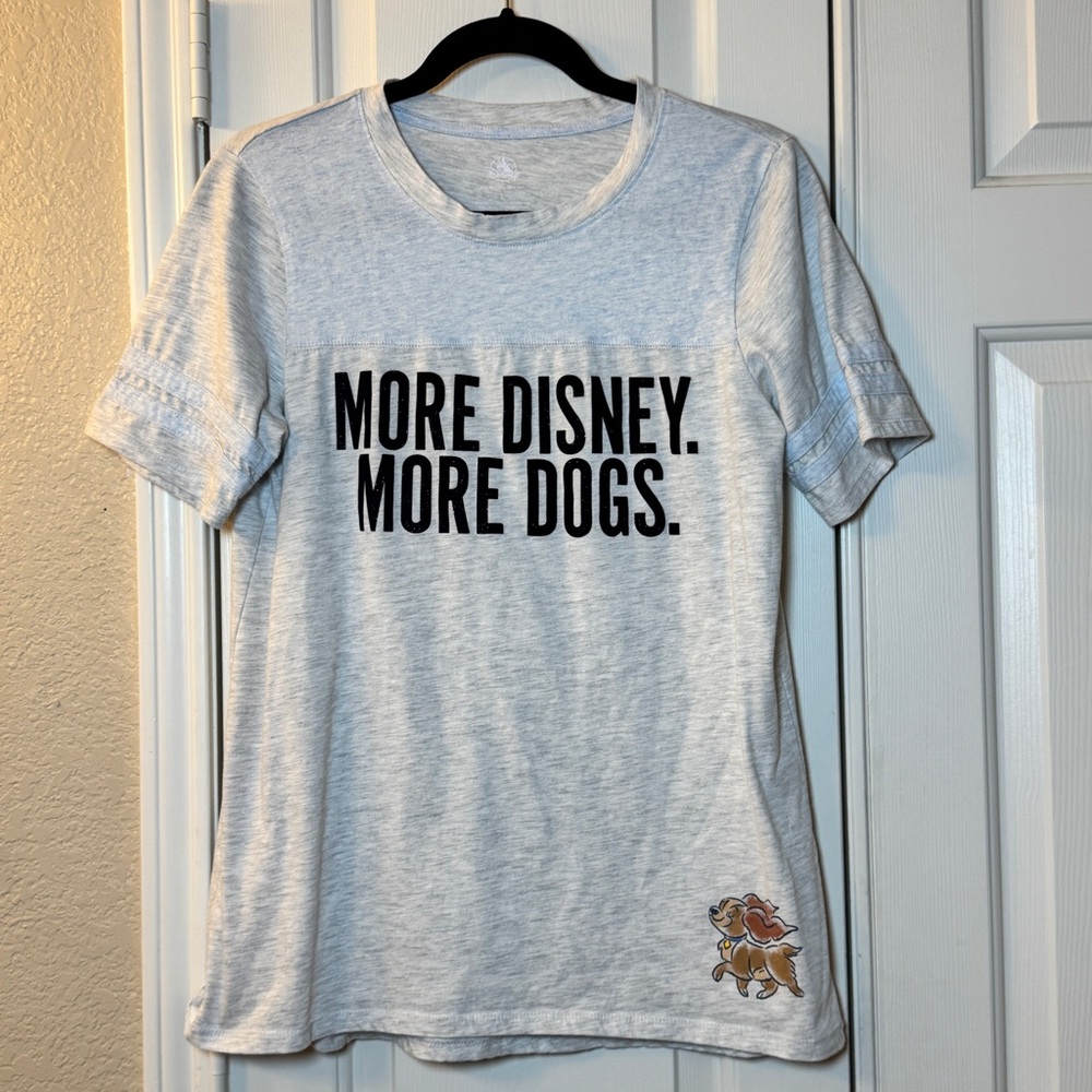 Disney Parks -More Disney More Dogs Women's Gray-Lt Blue Banded Shirt Size Large